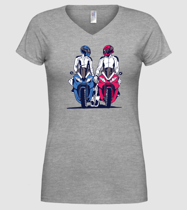 Cuplu de motocicliști model gri pe tricou