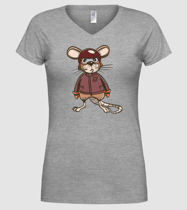 Șobolan motociclist model gri pe tricou