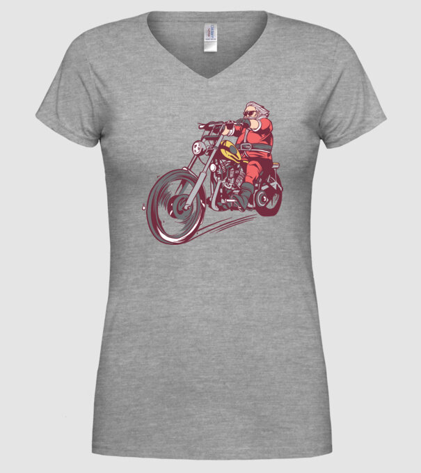 Moș Crăciun motociclist model gri pe tricou