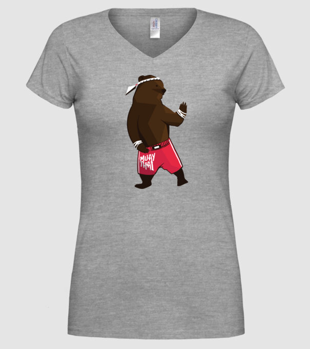 Urs Muay Thai model gri pe tricou