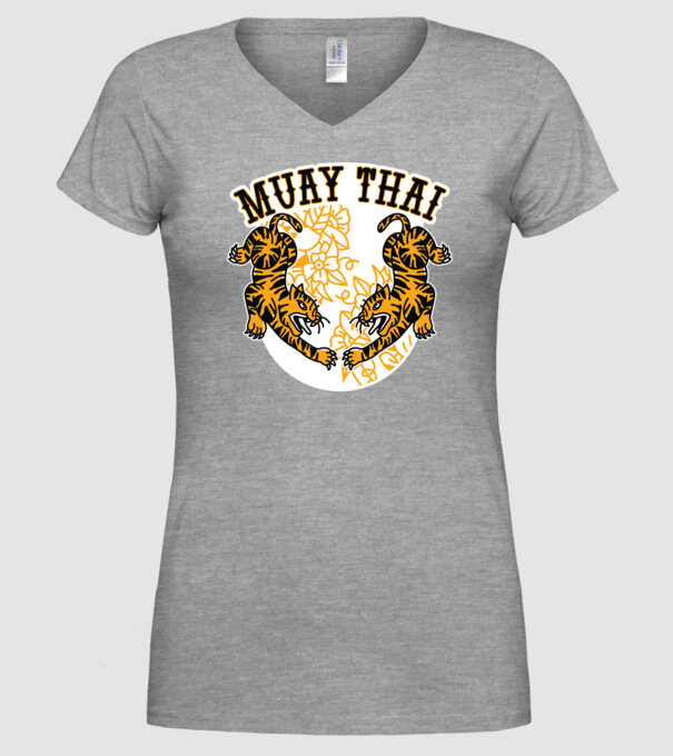 Tigri Muay Thai model gri pe tricou