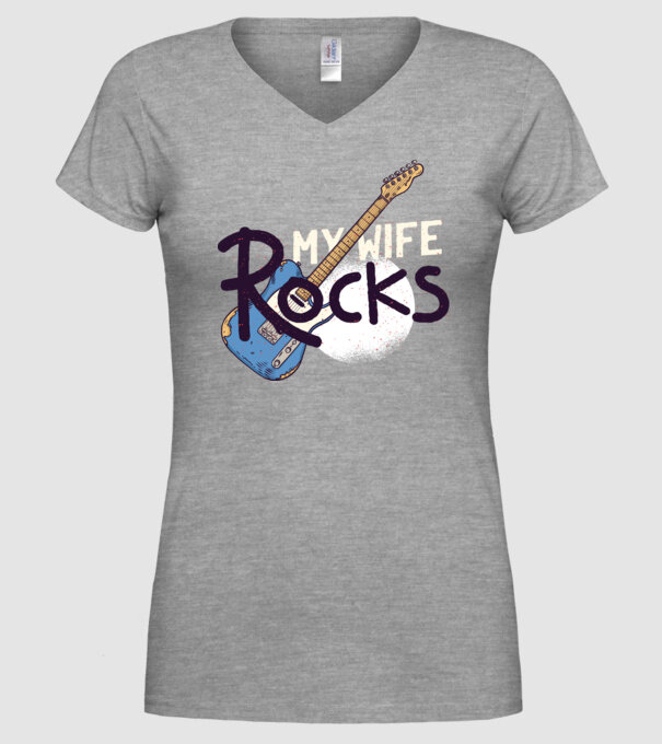 My wife rocks - Soția mea e tare model gri pe tricou