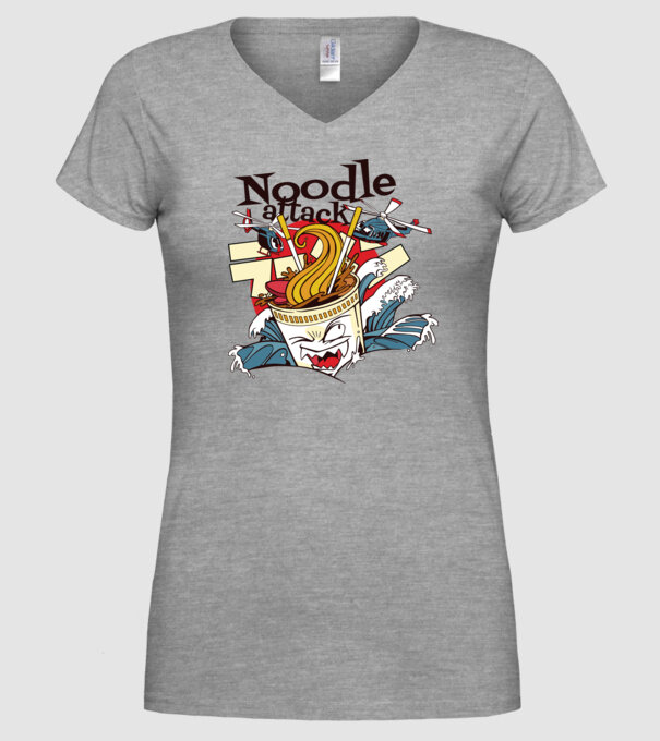 Noodle Attack model gri pe tricou
