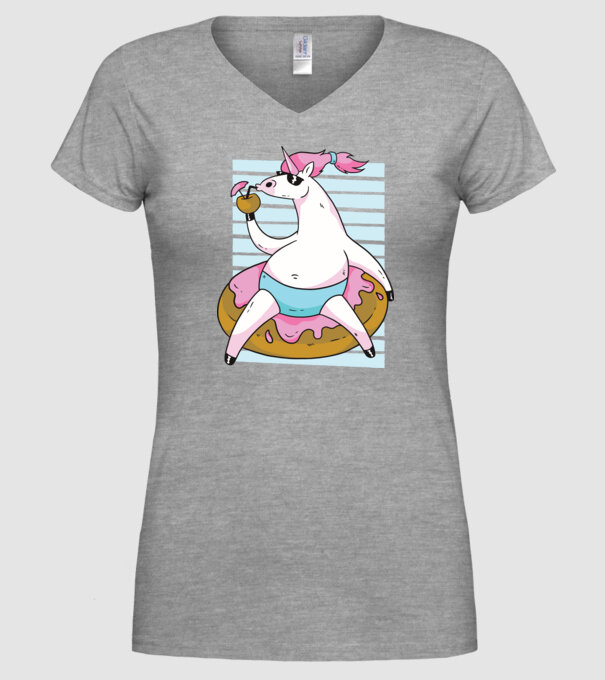 Unicorn în vacanță model gri pe tricou