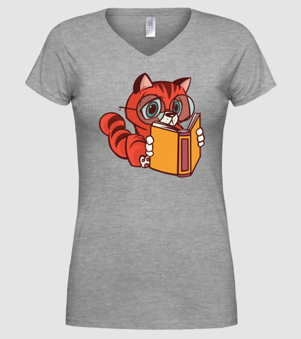 Pisică cititoare model gri pe tricou