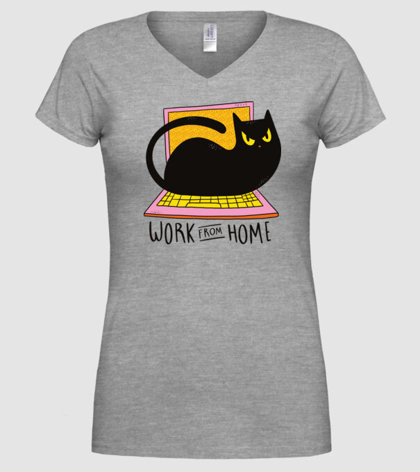 Home offfice cu pisică model gri pe tricou