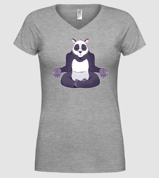 Panda Meditație model gri pe tricou
