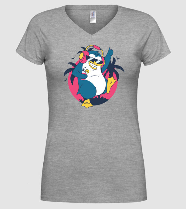 Pinguin de Petrecere model gri pe tricou