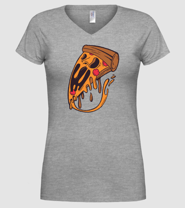 Pizza Horror model gri pe tricou