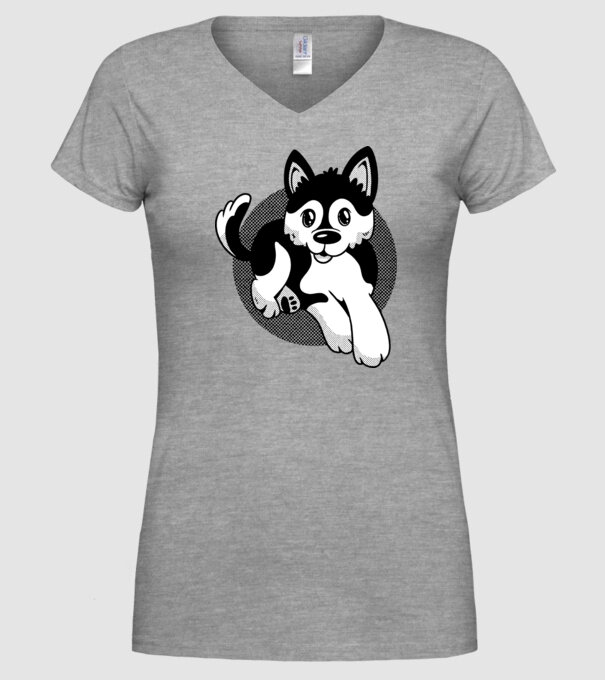 Câine Pomsky model gri pe tricou