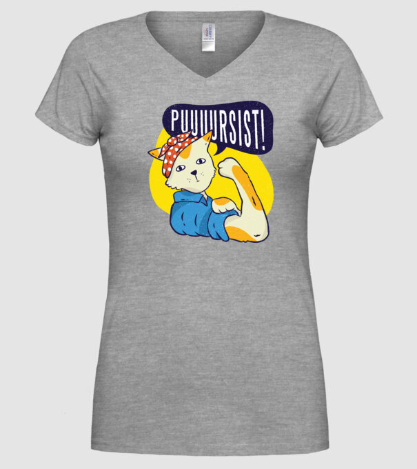 Pisică Pursist model gri pe tricou