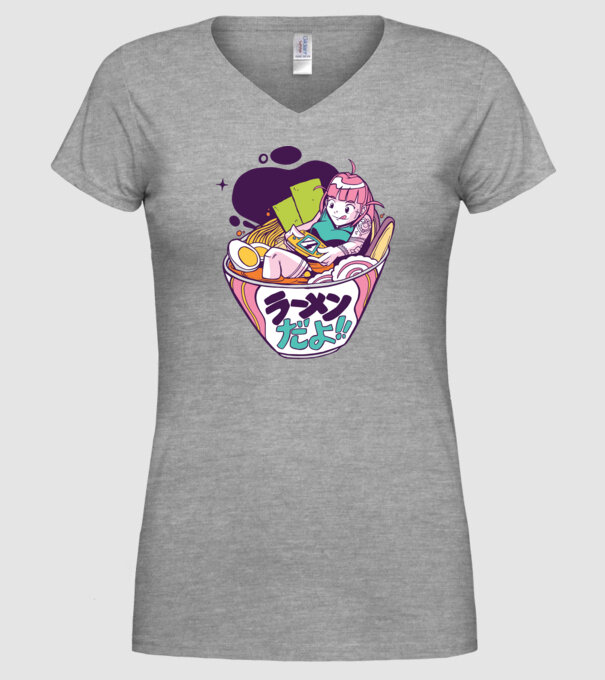 Ramen Anime Gamer fată model gri pe tricou