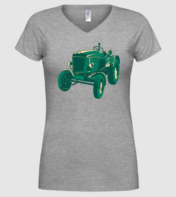 Tractor vechi model gri pe tricou