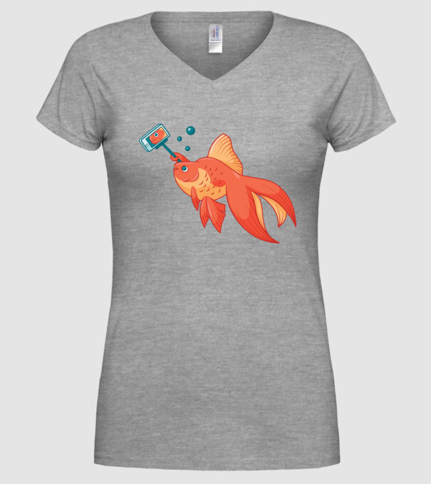 Selfish - Pește făcând selfie model gri pe tricou