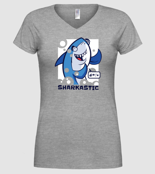 Sharkastic - Rechinul sarcastic model gri pe tricou