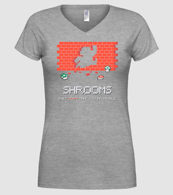 Shrooms - They make you invincible Mario model gri pe tricou