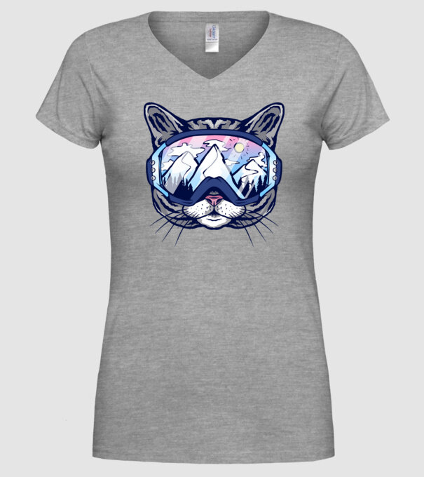 Pisică schior model gri pe tricou