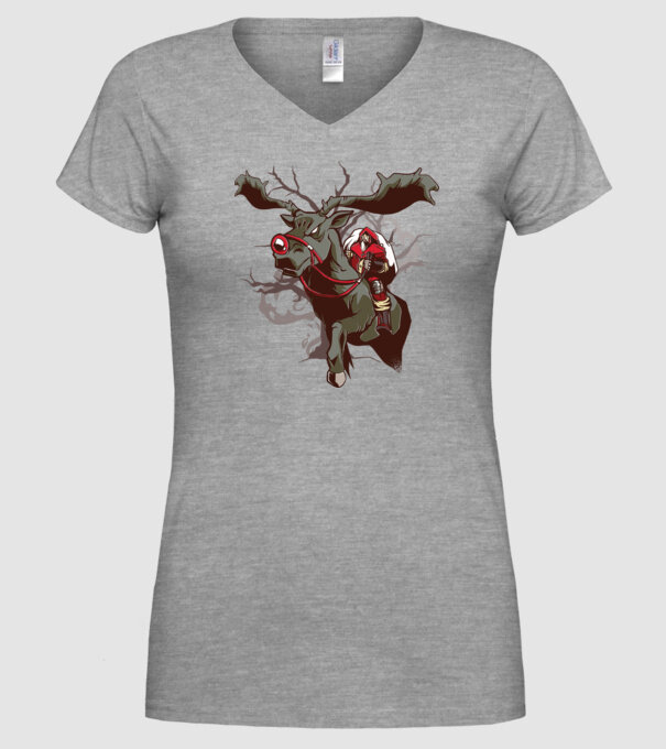 Cavaler Moș Crăciun pe ren model gri pe tricou