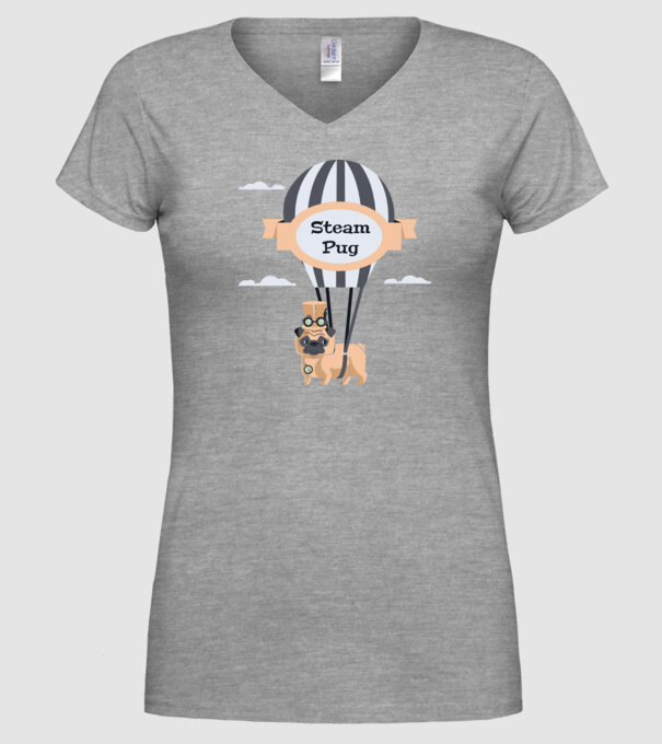 Steampug - mops model gri pe tricou