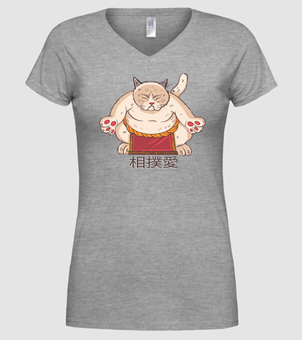 Pisică Sumo model gri pe tricou
