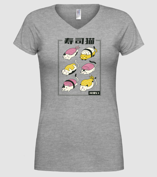 Pisicuțe Sushi model gri pe tricou