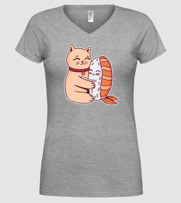 Sushi cu Pisică model gri pe tricou