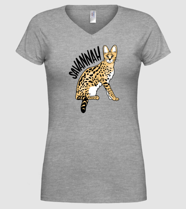 Pisică Savannah model gri pe tricou