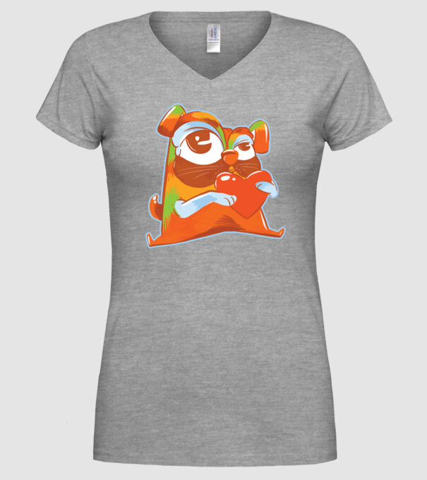Mops colorat model gri pe tricou