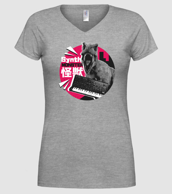 Dinozaur sintetizator model gri pe tricou
