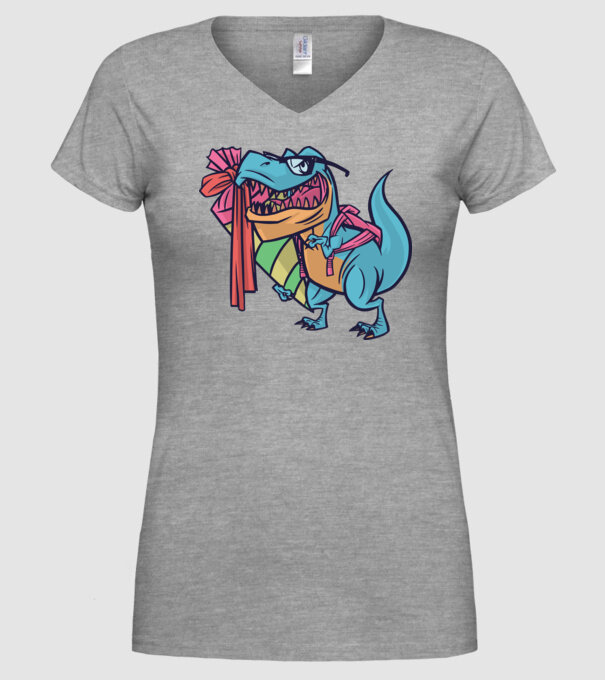 Elev T-rex model gri pe tricou
