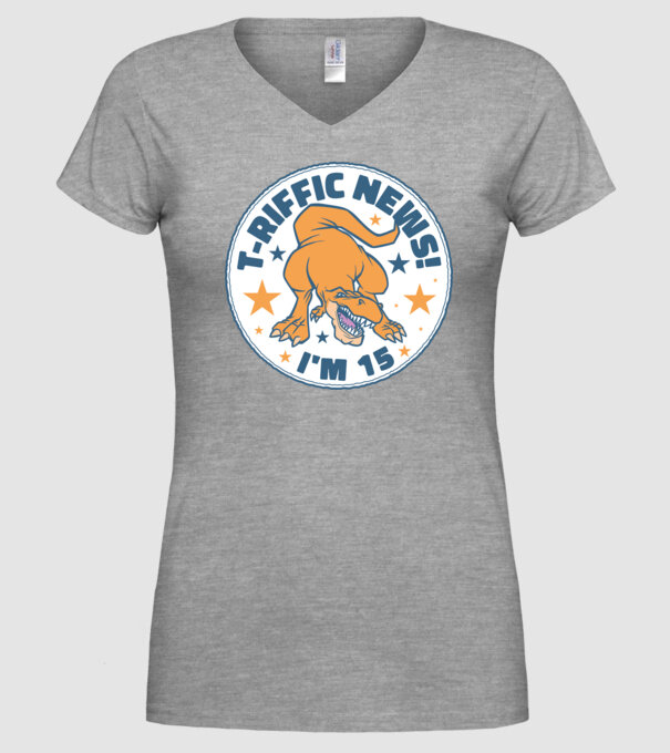 'T-rex Terrific news i''m 15' model gri pe tricou