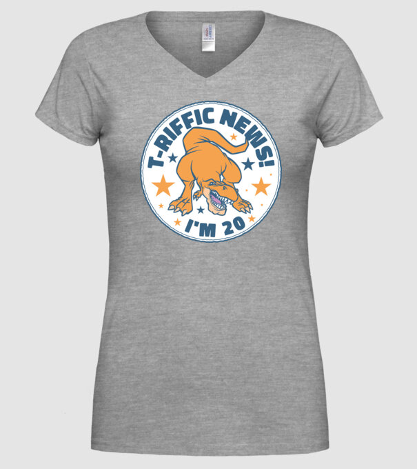'T-rex Terrific news i''m 20' model gri pe tricou