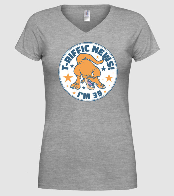 'T-rex Terrific news i''m 35' model gri pe tricou