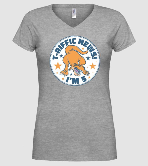 'T-rex Terrific news i''m 5' model gri pe tricou