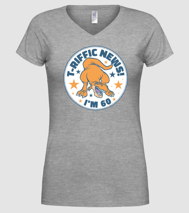'T-rex Terrific news i''m 60' model gri pe tricou