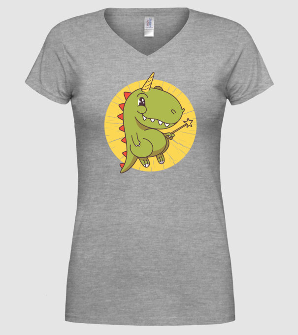 T-rex Unicorn cu baghetă magică model gri pe tricou