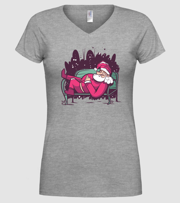 Moș Crăciun doarme model gri pe tricou