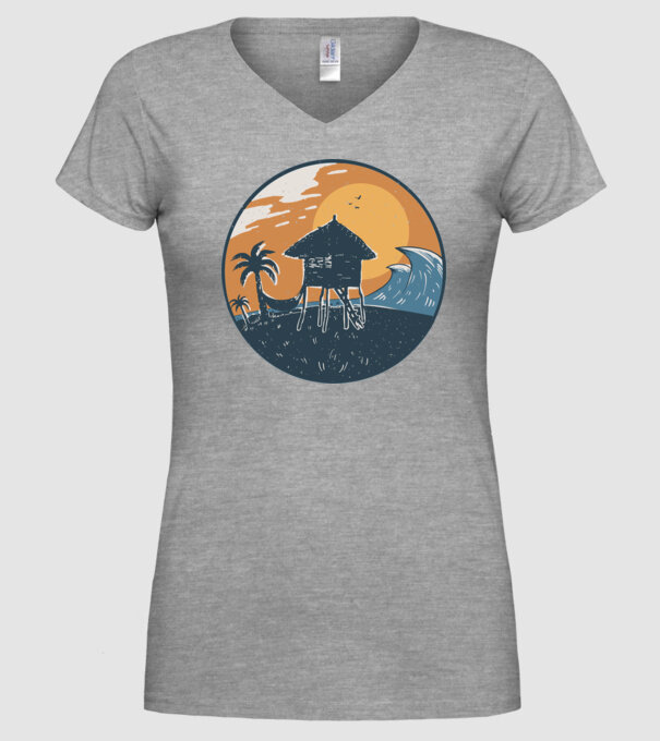 Bungalou pe plajă model gri pe tricou