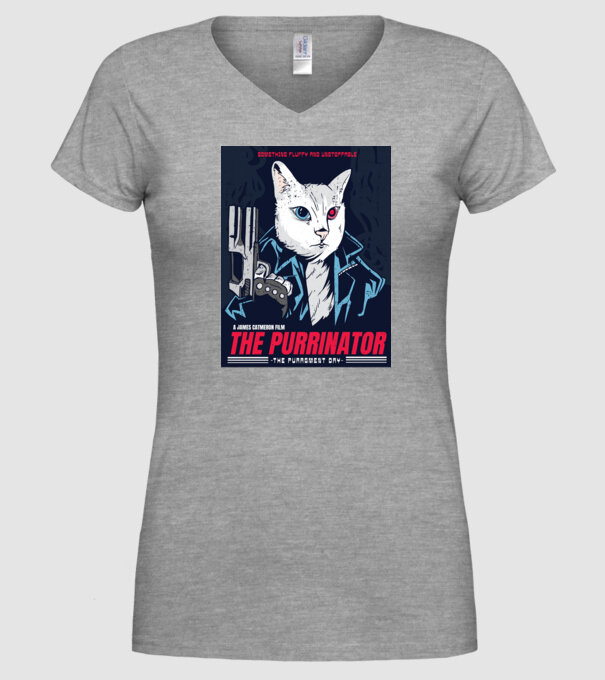 The Purrinator Pisică model gri pe tricou