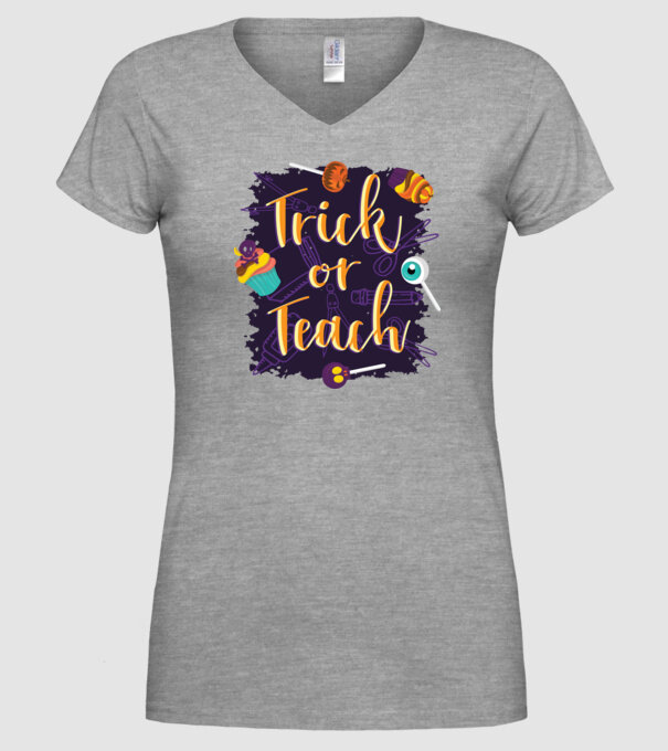 Trick or Teach Halloween pentru profesori model gri pe tricou