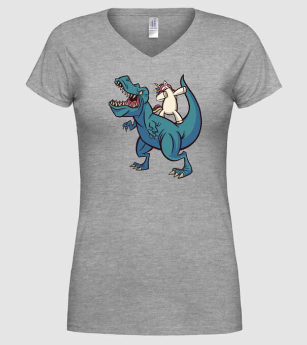 Unicorn DAB T-rex model gri pe tricou