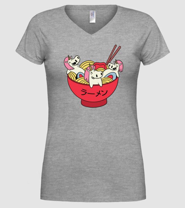 Unicorn Ramen model gri pe tricou