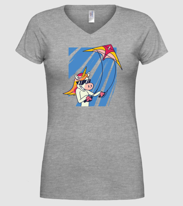 Unicorn lansează zmeie tricou drăguț model gri pe tricou