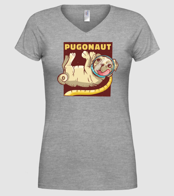 Mops Astronaut model gri pe tricou