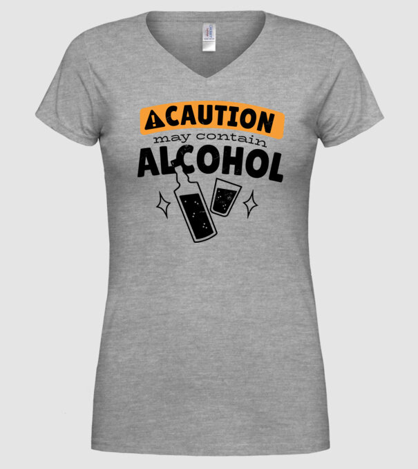 Atenție, poate conține alcool model gri pe tricou
