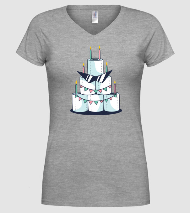 Tort de zi de naștere din hârtie igienică model gri pe tricou
