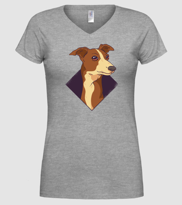 Cap câine Whippet model gri pe tricou
