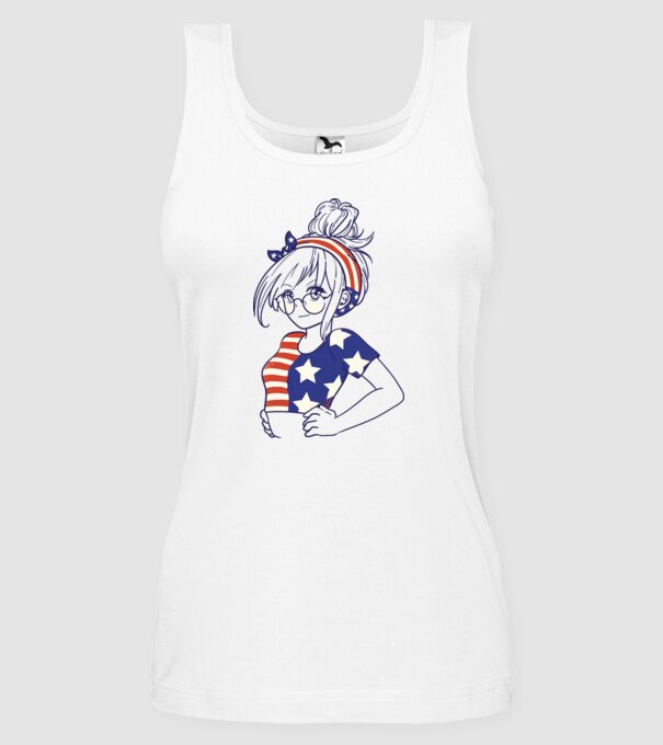 fată Americană Anime model alb pe tricou