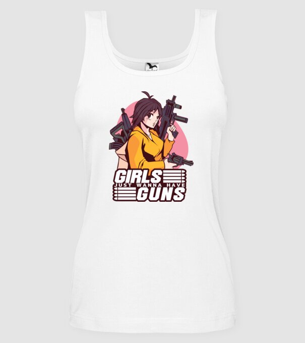 Anime fată cu armă model alb pe tricou