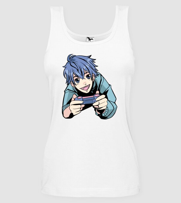 Anime băiat Gamer model alb pe tricou